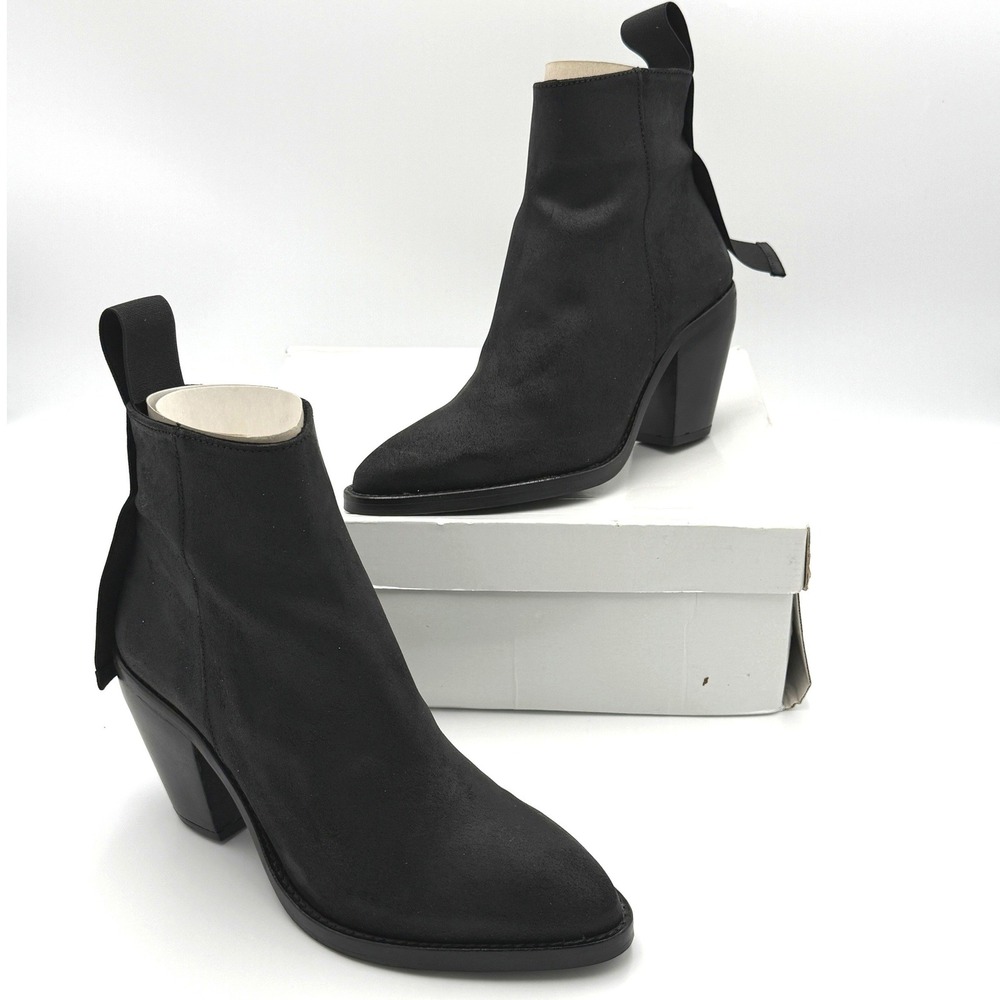 Ethem Genesee Black Wax Ankle Boots Pointed Toe Western Block Heel Size 39